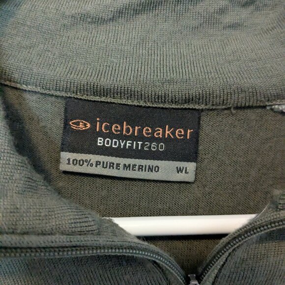 Icebreaker Bodyfit 260 Merino Wool 1/4 Zip Sweater Womens Large Green Mock Neck - Picture 4 of 10